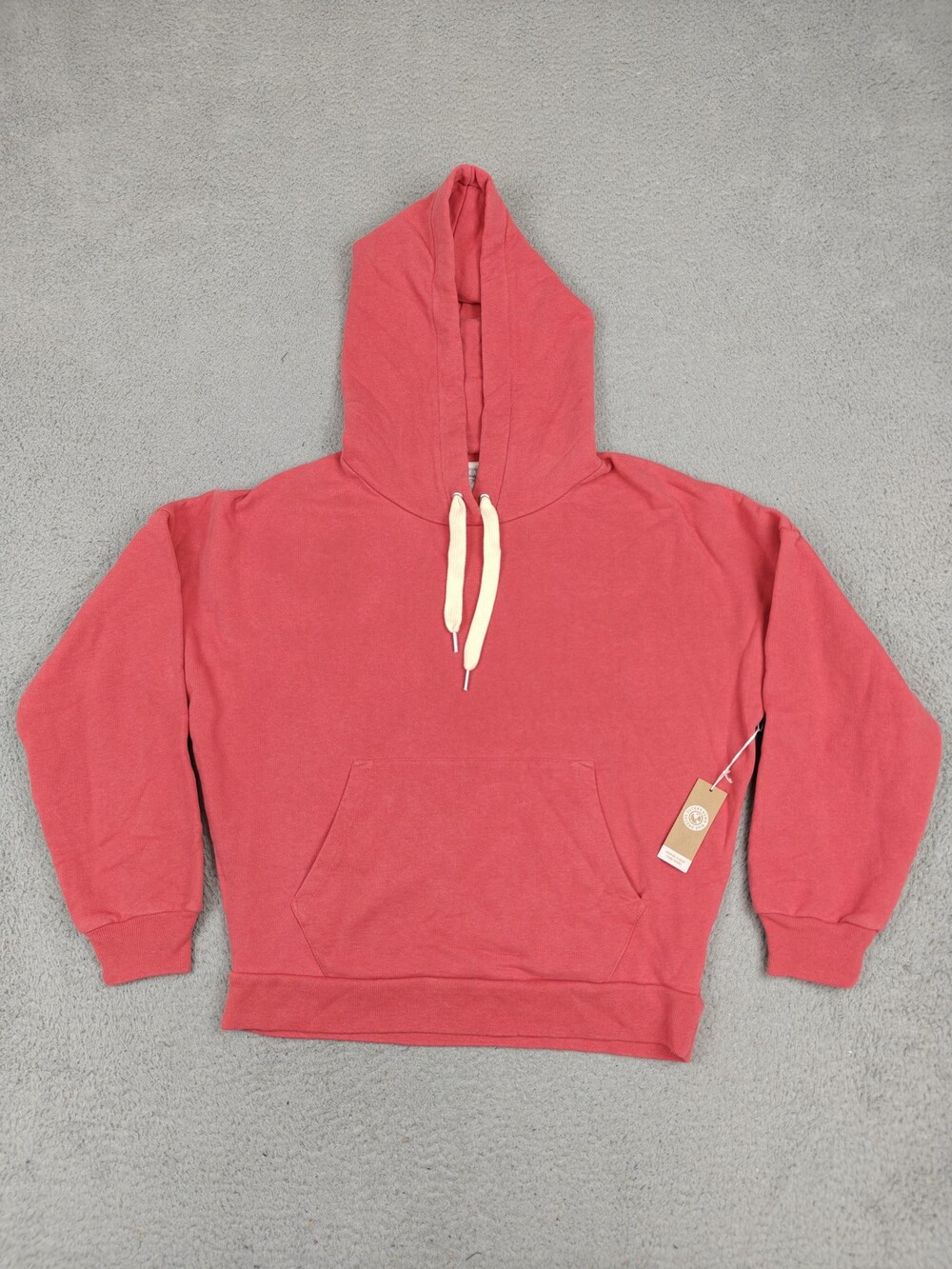 Outerknown Second Spin Hoodie Womens XS Coral Red Organic Cotton Fleece Pullover